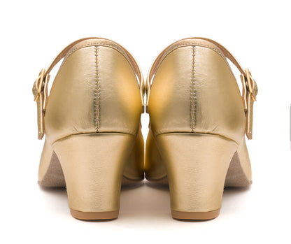 Gold Metallic PU Suede Sole Showtime Stage Dance Shoes 2 Inch Heel
