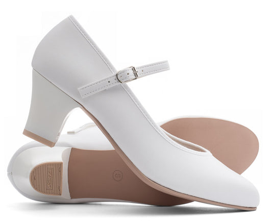 White PU Resin Sole Showtime Stage Dance Shoes 2 Inch Heel