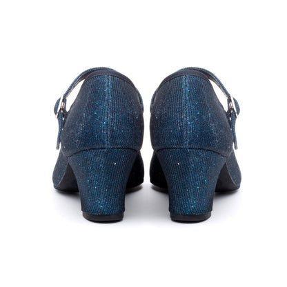 Black/Navy Glitter Suede Sole Showtime Stage Dance Shoes 2 Inch Heel