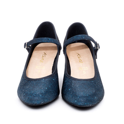 Black/Navy Glitter Suede Sole Showtime Stage Dance Shoes 2 Inch Heel