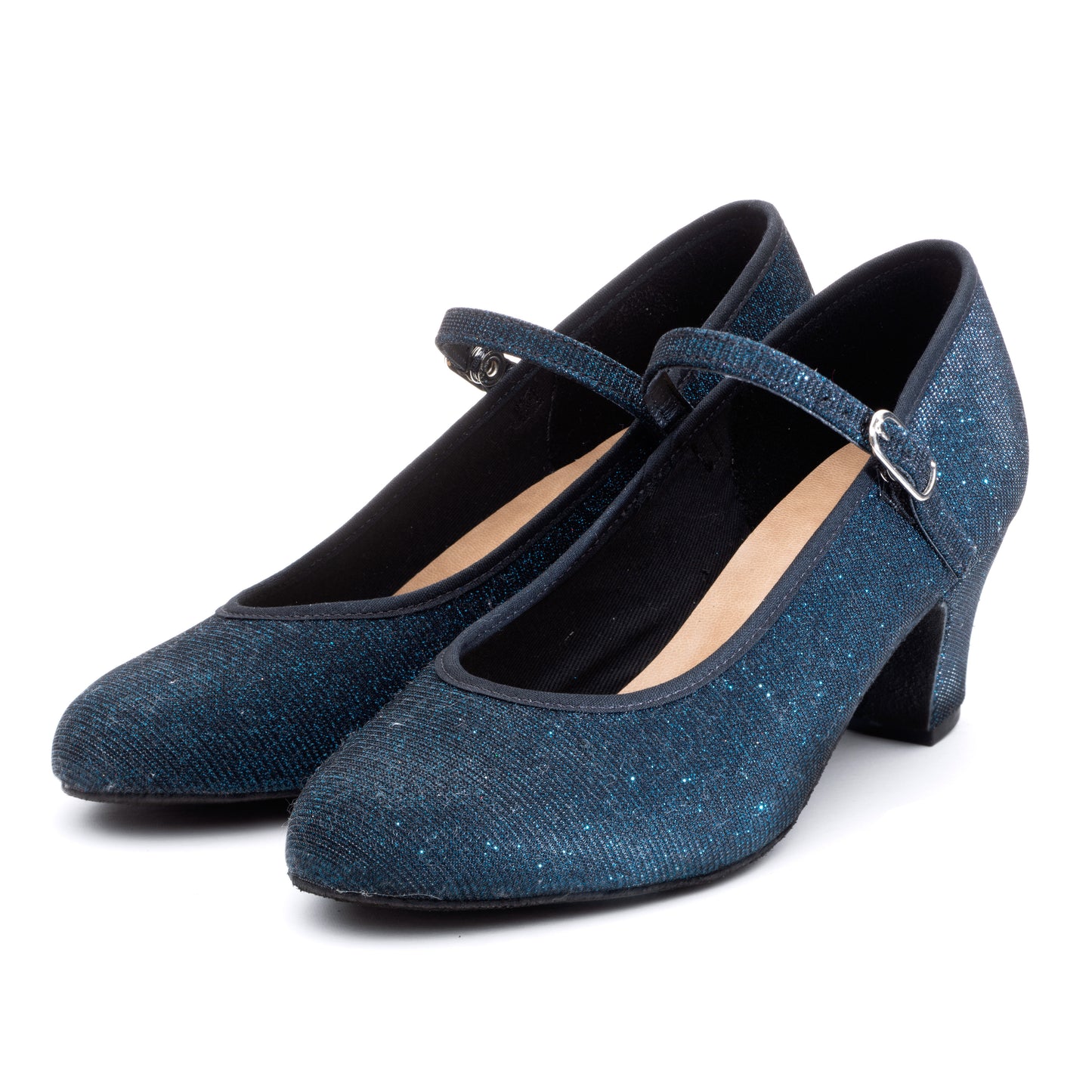 Black/Navy Glitter Suede Sole Showtime Stage Dance Shoes 2 Inch Heel