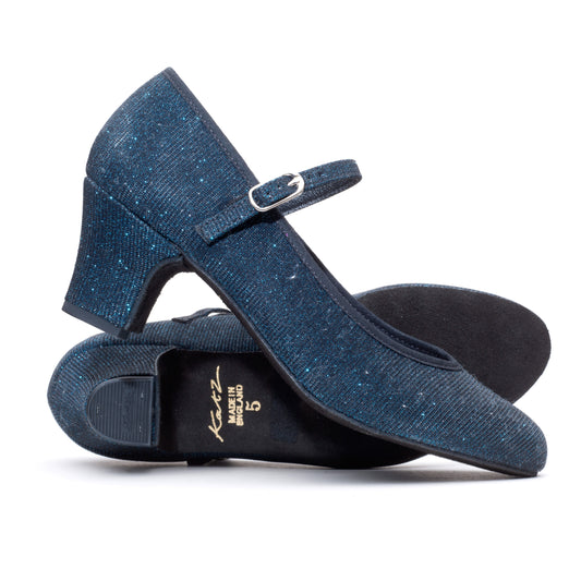 Black/Navy Glitter Suede Sole Showtime Stage Dance Shoes 2 Inch Heel