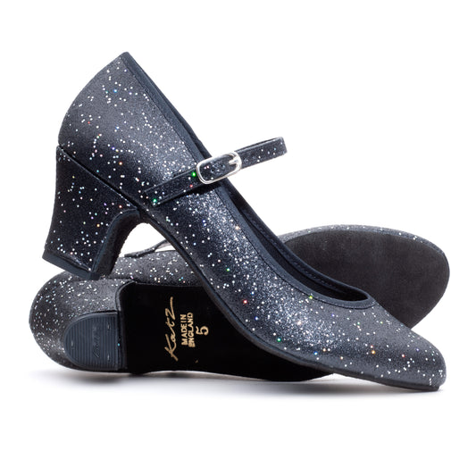 Black/Silver Glitter Suede Sole Showtime Stage Dance Shoes 2 Inch Heel