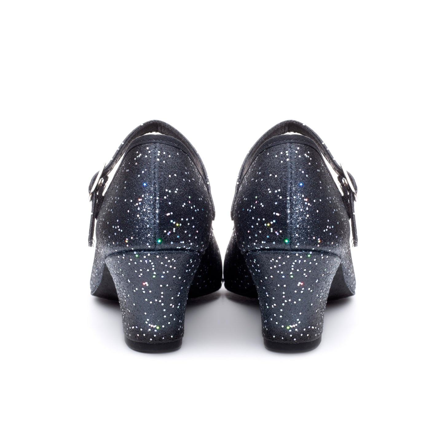 Black/Silver Glitter Suede Sole Showtime Stage Dance Shoes 2 Inch Heel