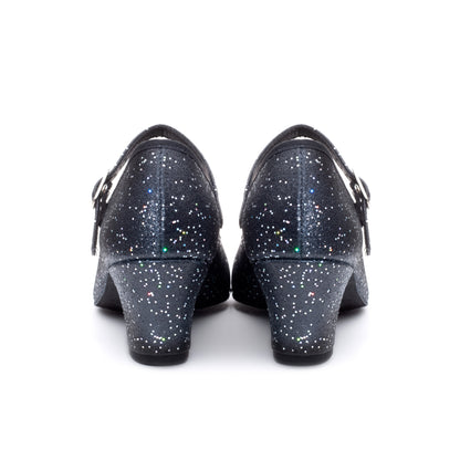 Black/Silver Glitter Suede Sole Showtime Stage Dance Shoes 2 Inch Heel