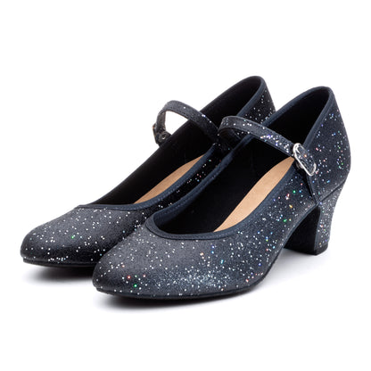 Black/Silver Glitter Suede Sole Showtime Stage Dance Shoes 2 Inch Heel