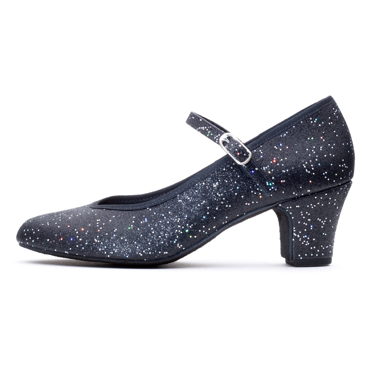 Black/Silver Glitter Suede Sole Showtime Stage Dance Shoes 2 Inch Heel