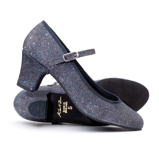 Black Multi Glitter Suede Sole Showtime Stage Dance Shoes 2 Inch Heel