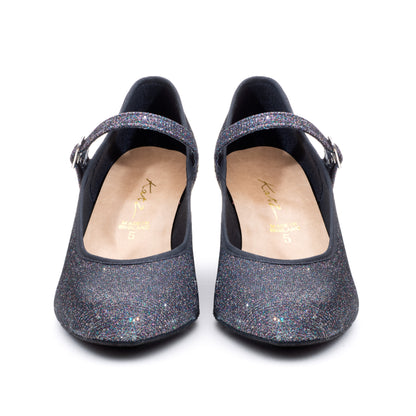 Black Multi Glitter Suede Sole Showtime Stage Dance Shoes 2 Inch Heel