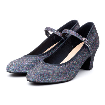 Black Multi Glitter Suede Sole Showtime Stage Dance Shoes 2 Inch Heel