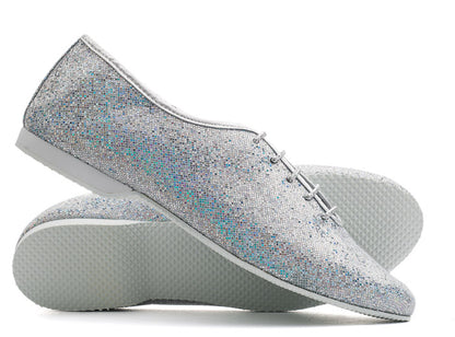 Silver Glitter Full Rubber Or Suede Sole Jazz Shoes