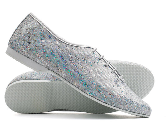 Silver Glitter Full Rubber Or Suede Sole Jazz Shoes