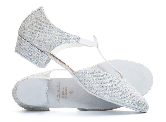 Silver Glitter Greek Dance Sandals Teaching Shoes Low Heel