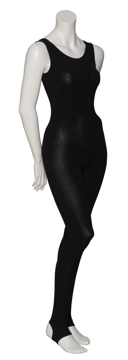 KDC058 Ladies Girls Black Cotton Sleeveless Catsuit With Stirrups