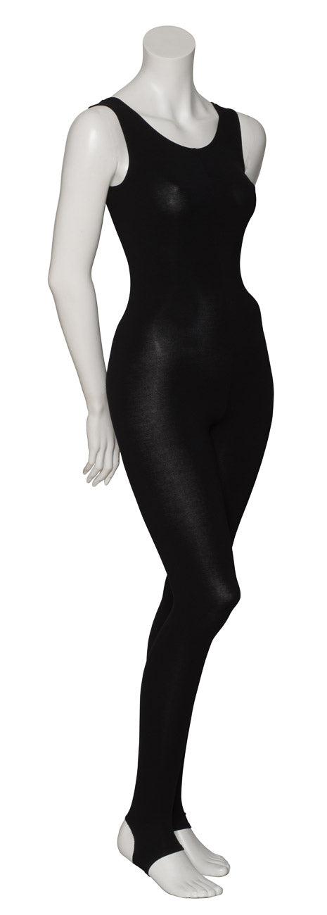 KDC058 Ladies Girls Black Cotton Sleeveless Catsuit With Stirrups