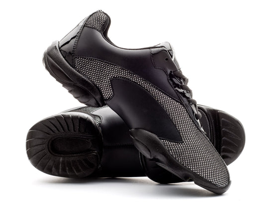 Black And Silver Sparkle Lace Up Split Sole Jazz Dance Practice Shoes Sneakers Trainers