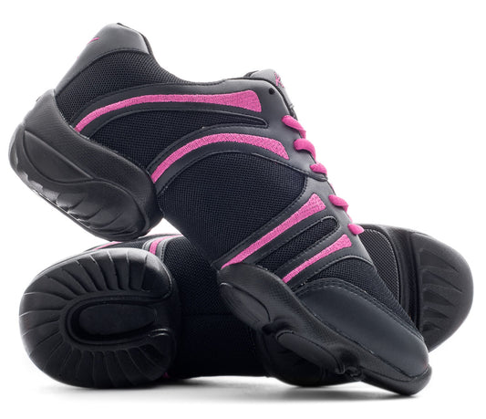 Black and Pink Lace Up Split Sole Jazz Dance Practice Shoes Sneakers Trainers