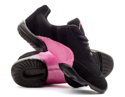 Black And Pink Sparkle Lace Up Split Sole Jazz Dance Practice Shoes Sneakers Trainers