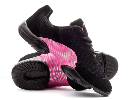Black And Pink Sparkle Lace Up Split Sole Jazz Dance Practice Shoes Sneakers Trainers