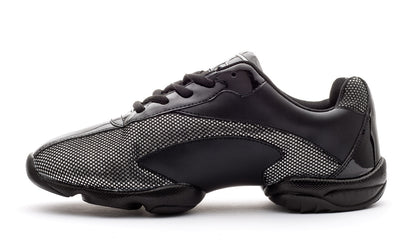Black And Silver Sparkle Lace Up Split Sole Jazz Dance Practice Shoes Sneakers Trainers