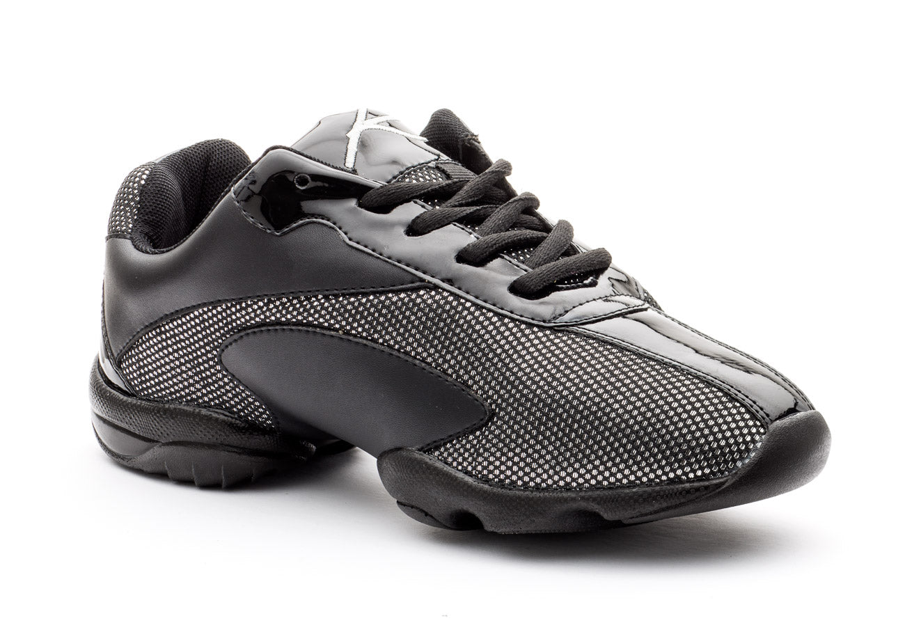 Black And Silver Sparkle Lace Up Split Sole Jazz Dance Practice Shoes Sneakers Trainers