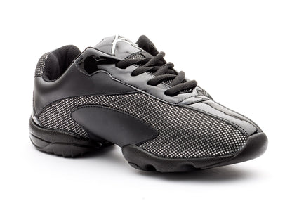 Black And Silver Sparkle Lace Up Split Sole Jazz Dance Practice Shoes Sneakers Trainers