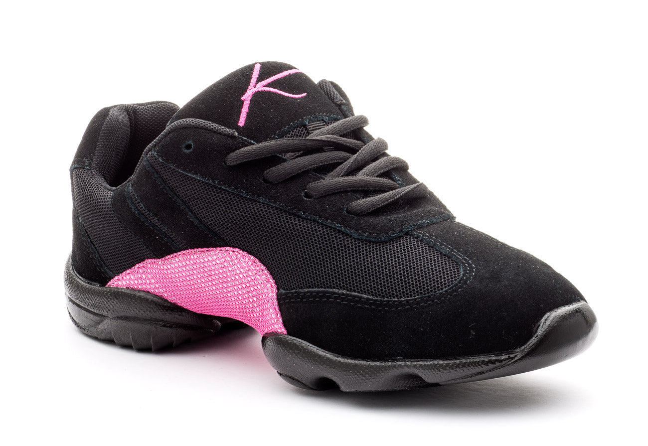 Black And Pink Sparkle Lace Up Split Sole Jazz Dance Practice Shoes Sneakers Trainers