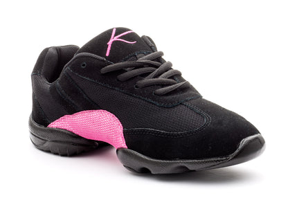 Black And Pink Sparkle Lace Up Split Sole Jazz Dance Practice Shoes Sneakers Trainers