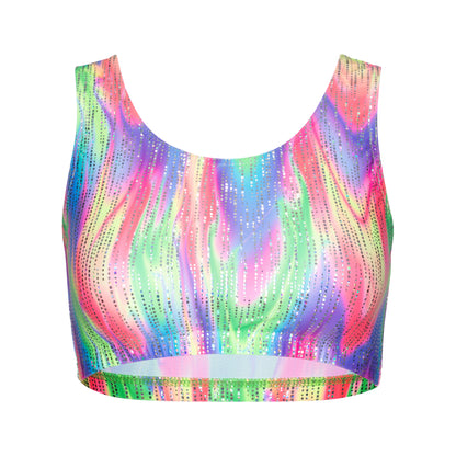 KCTN-6 All Colours and Sizes Variety Of Festival Multi Coloured Print Tank Back Dance Fitness Gym Crop Top