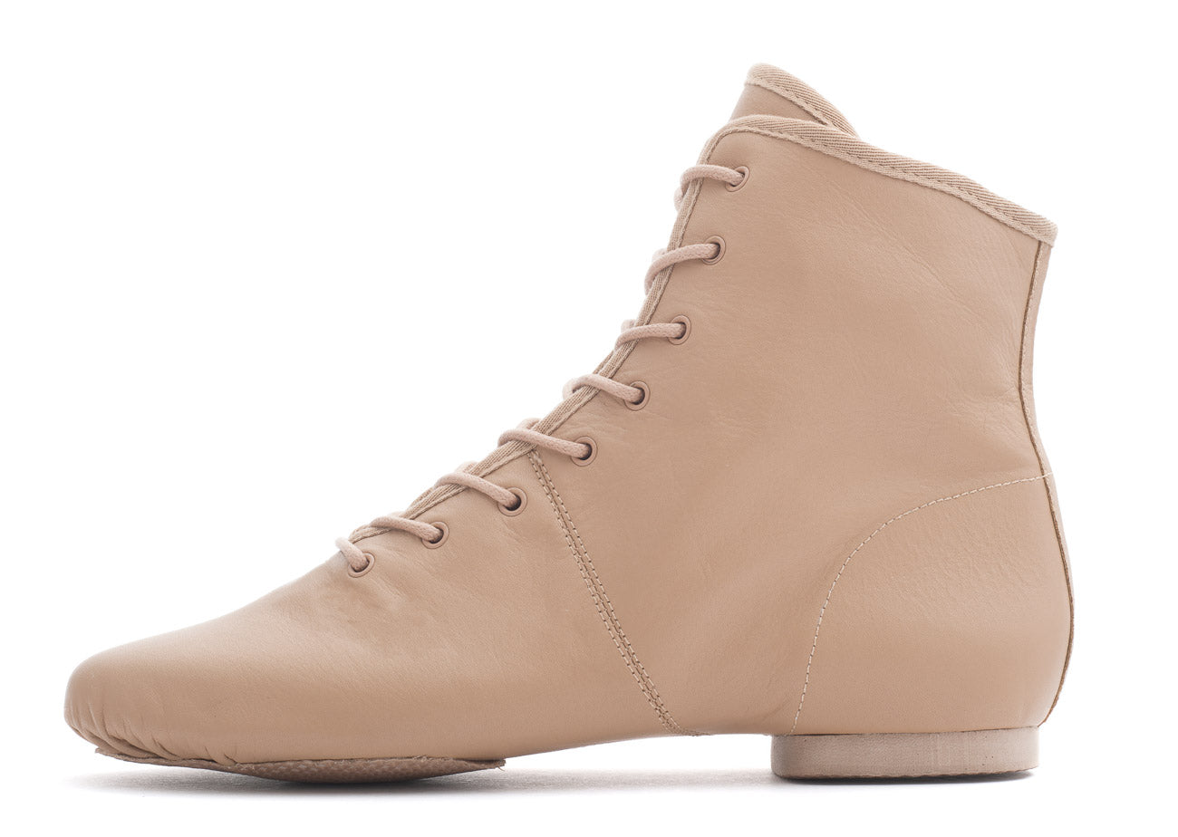 Tan PU Lace Up Rubber Or Suede Split Sole Jazz Boot Dance Practice Shoes
