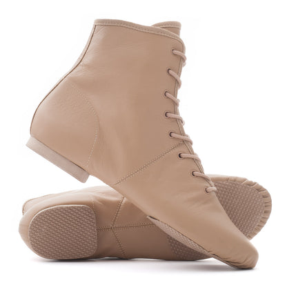 Tan PU Lace Up Rubber Or Suede Split Sole Jazz Boot Dance Practice Shoes