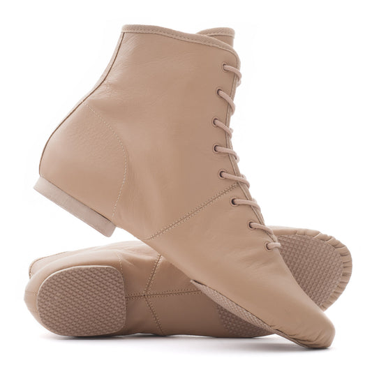 Tan PU Lace Up Rubber Or Suede Split Sole Jazz Boot Dance Practice Shoes