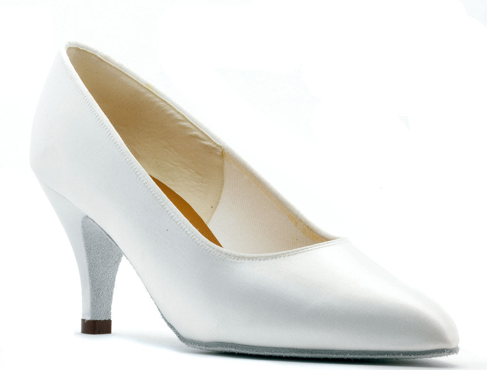 TC Round Toe White Satin Ballroom Dance Latin Shoes 2.5 Inch Heel location 7A
