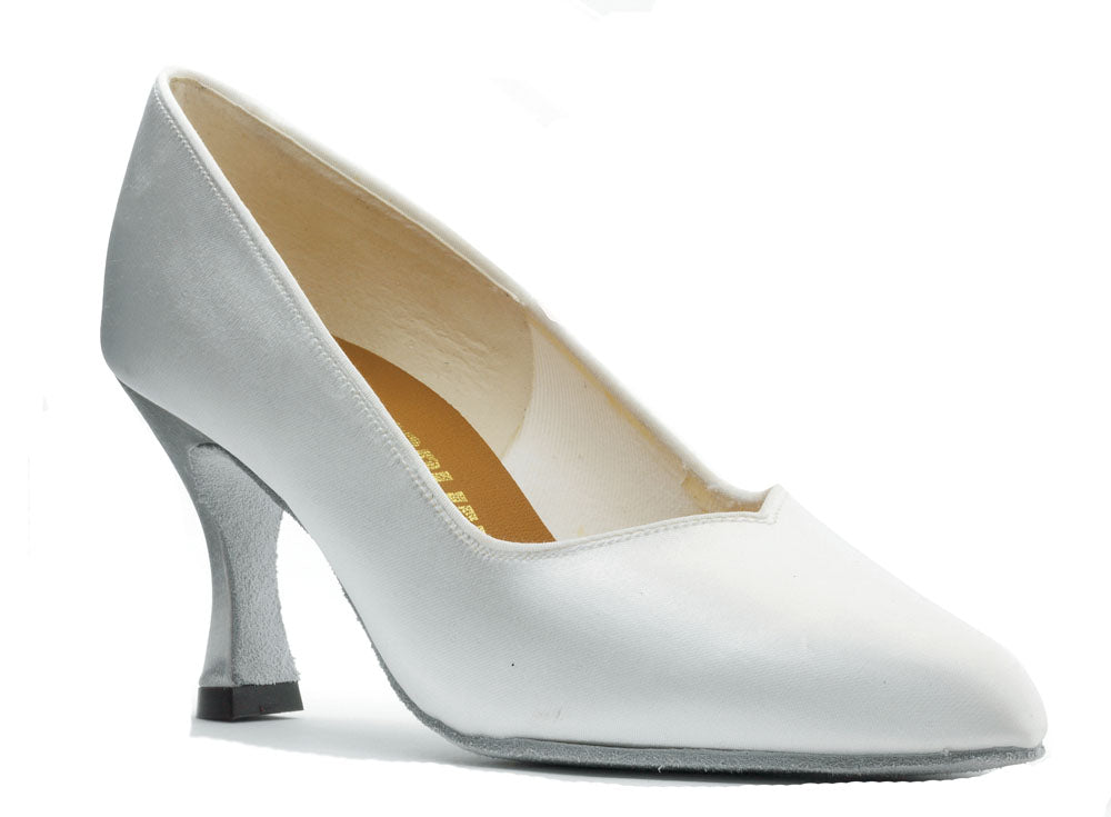 TC Silhouette White Satin Ballroom Dance Latin Shoes 2.5 Inch Flare Heel location 6B