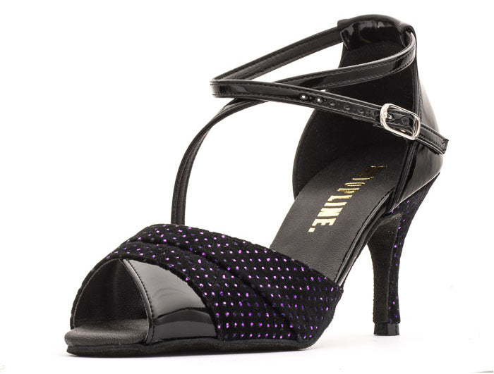 Ophelia Black Purple Hologram/Black Patent Ballroom Dance Latin Shoes 3 Inch Slim Heel location 6A