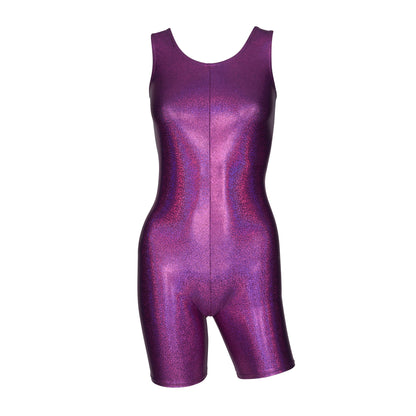 KDC018 All Colours SPARKLY HOLOGRAM Women's Girls Lycra Sleeveless Dance Catsuit Unitard