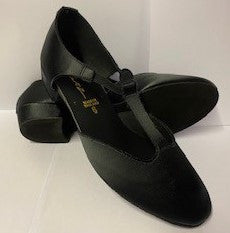 Black Satin Greek Dance Sandals Teaching Shoes Low Heel