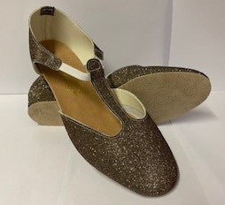 Brown/Silver Glitter Greek Dance Sandals Teaching Shoes Low Heel