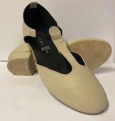 Cream Leather Greek Dance Sandals Teaching Shoes Low Heel