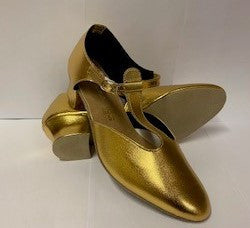 Gold Metallic PU Greek Dance Sandals Teaching Shoes Cuban Heel