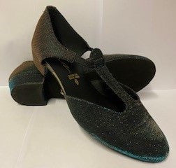 Gun Metal Gold Lurex Glitter Greek Dance Sandals Teaching Shoes Low Heel