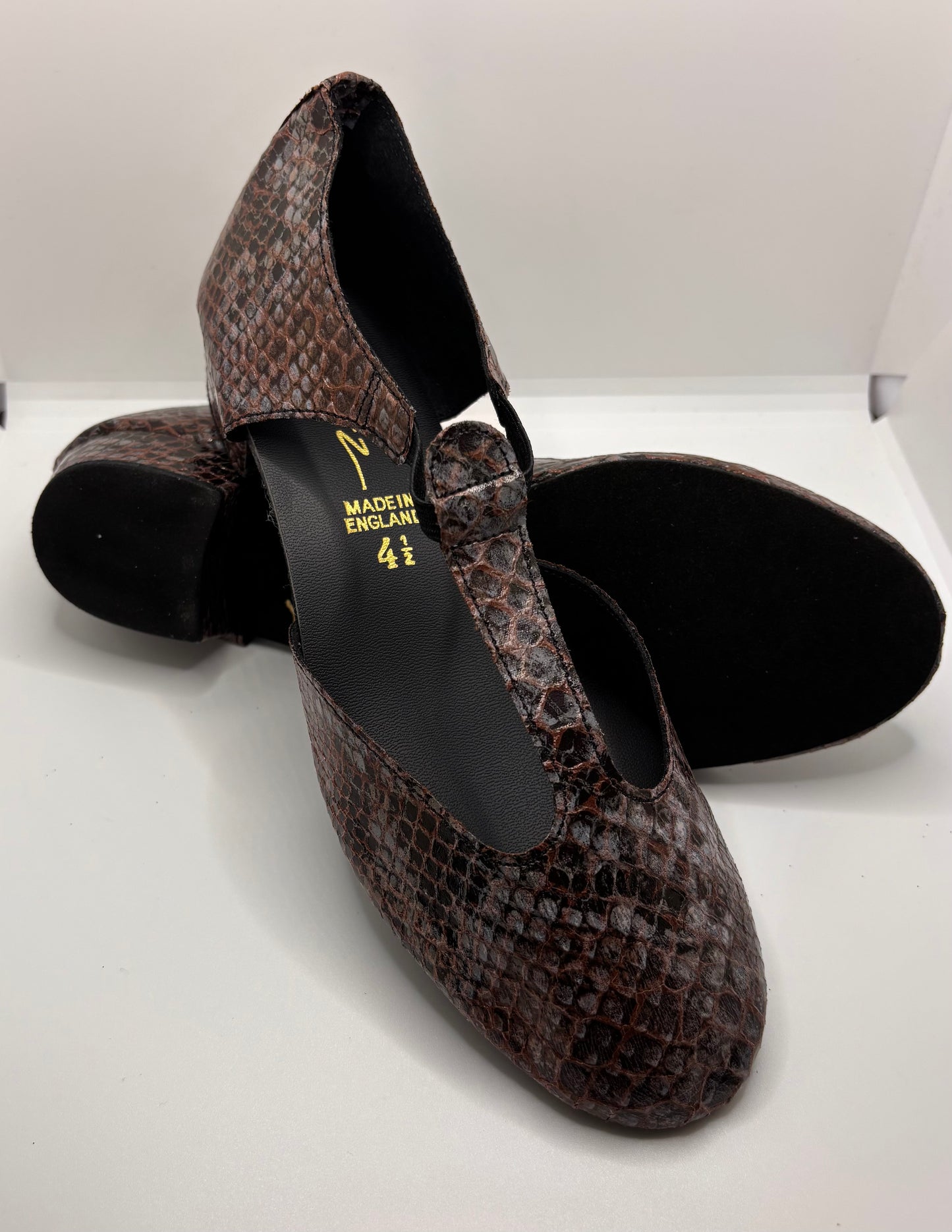 Black/Brown Snake PU Greek Dance Sandals Teaching Shoes Low Heel