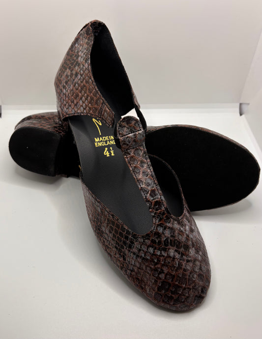 Black/Brown Snake PU Greek Dance Sandals Teaching Shoes Low Heel