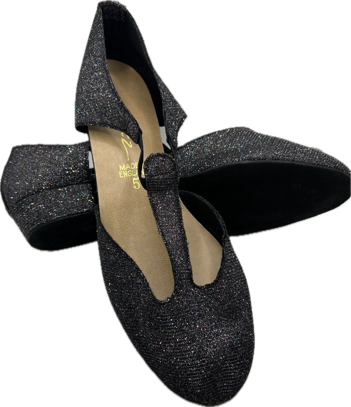 Black Multi Glitter Greek Dance Sandals Teaching Shoes Low Heel