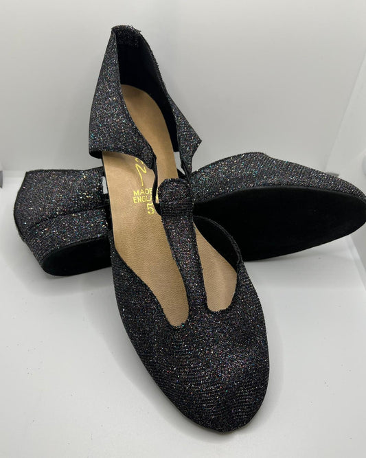 Black Multi Glitter Greek Dance Sandals Teaching Shoes Low Heel