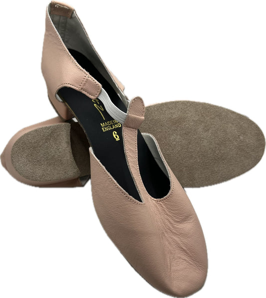 European Pink Leather Greek Dance Sandals Teaching Shoes Low Heel
