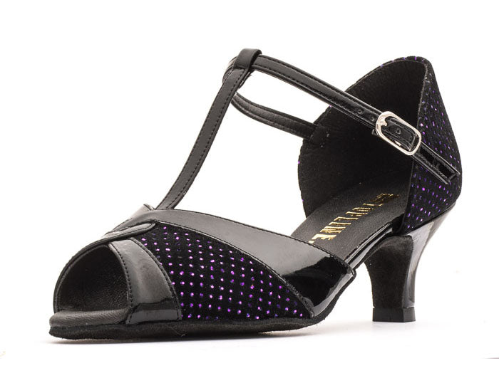 Jade Black Purple Hologram/Black Patent Ballroom Dance Latin Shoes 2.5 Inch Heel location 9A