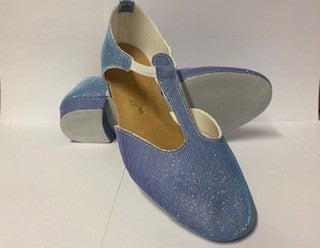 Light Blue Lurex Glitter Greek Dance Sandals Teaching Shoes Low Heel