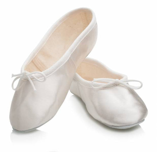 Off White Satin Full Rubber Sole Ballet Shoes