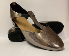Pewter Metallic PU Greek Dance Sandals Teaching Shoes Low Heel